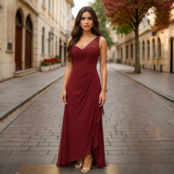 David's Bridal Deep Red Maxi Dress - Picture 1 of 9